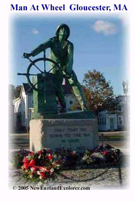 Man at the Wheel Harbor side memorial Gloucester MA